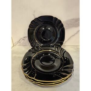 Gallery Collection Ranmaru Wave Golden Black Salad Dessert Plates (4) 7-3/4"